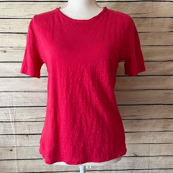 Majestic Filatures Women's Linen/Elastane Short Sleeve Crewneck Pink Tee - Picture 2 of 13